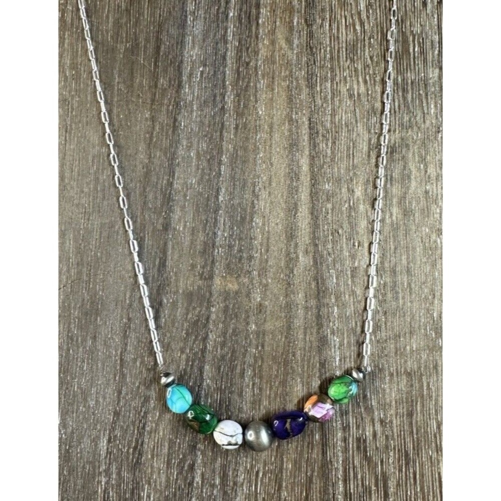 Southwest 925 Silver Assorted Dahlia/Desert Pearls Paper Clip Chain Necklace